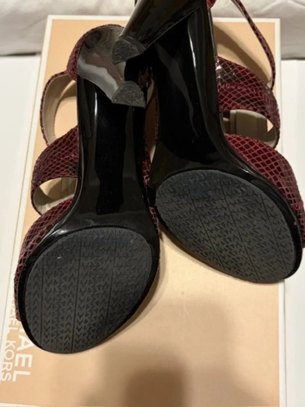 Michael Kors Berkley T-Strap Sandals Burgundy Snake Print